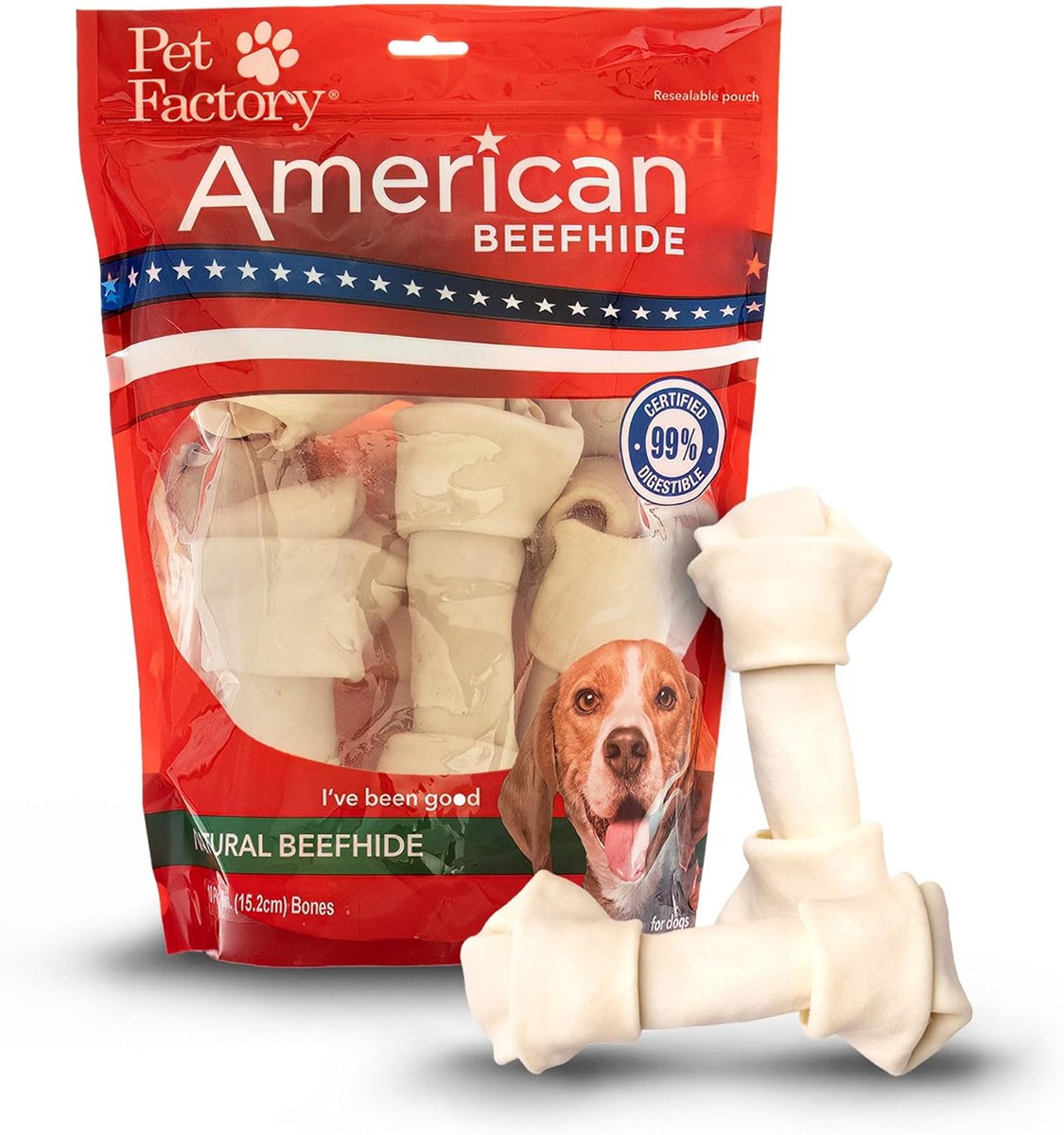 Pet Factory American Beefhide 6–7 Inch Knotted Bones